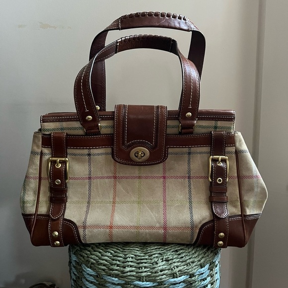 Coach Handbags - COACH HAMPTONS VINTAGE PLAID SUEDE TATTERSALL TOTE BAG SATCHEL